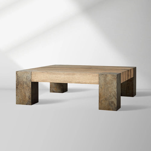 Telluride Square Oak Coffee Table with Solid Oak Wood Veneers Cocktail Table Living Room Center Tea Table Vintage Style