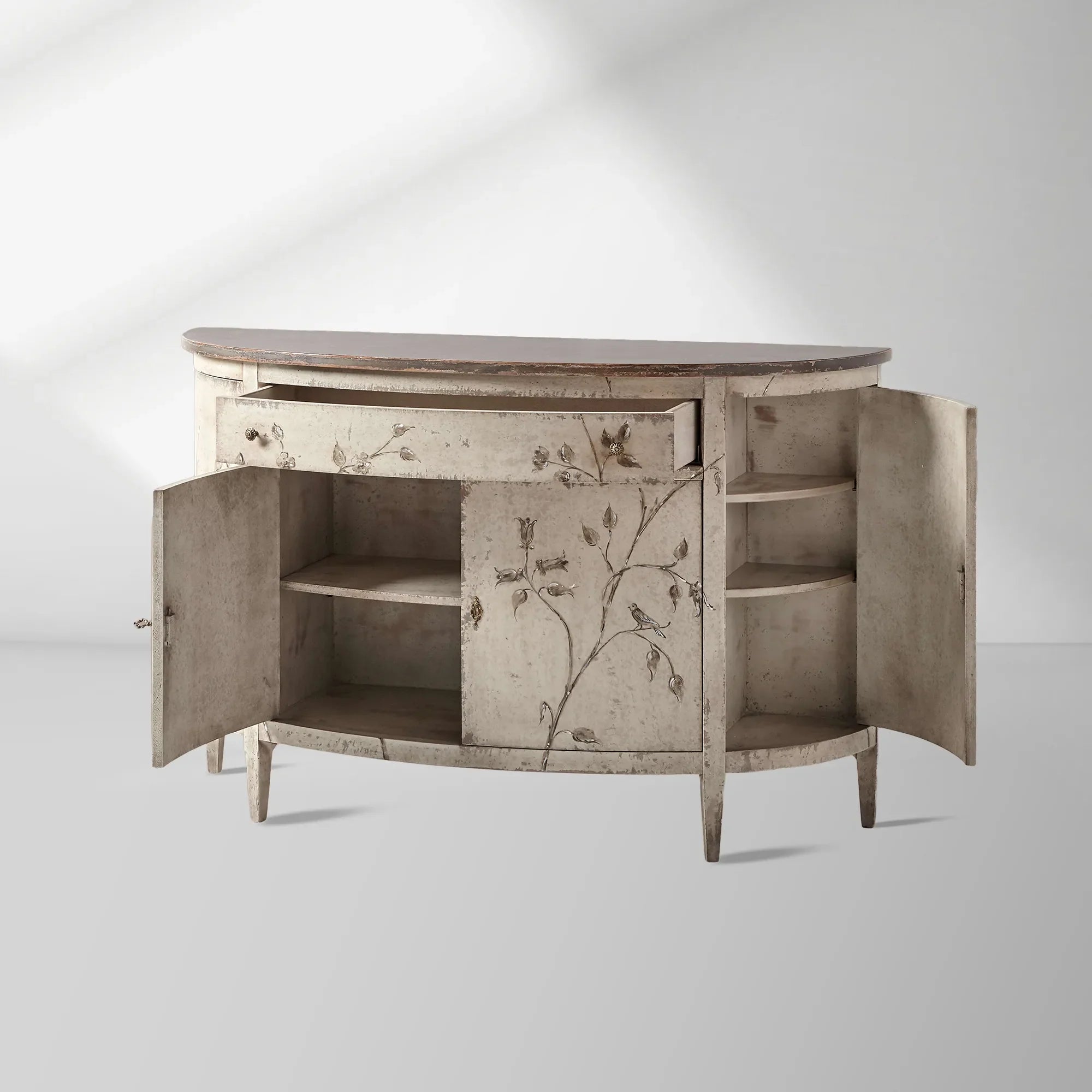 Sofia Bell'Arte Wood Demilune Buffet Sideboard Distressed Entryways Cabinet