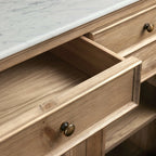 Kensington Bluestone Marble Top Buffet Sideboard Pine Wood Entryways Side Cabinet Glass Doors Media TV Cabinet