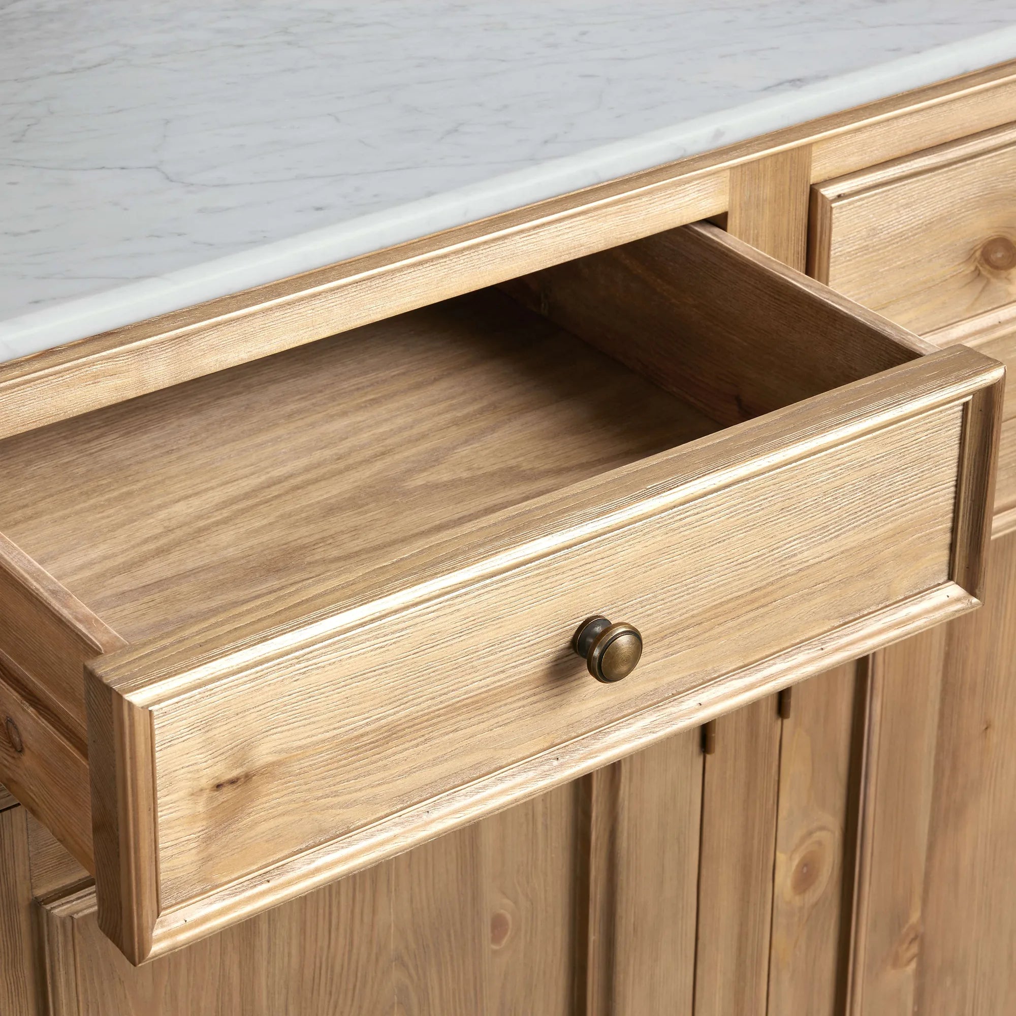 Kensington Pine Wood Buffet Sideboard Marble Top Entrance Storage Cabinet Media TV Cabinet