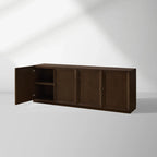 Nason Modular Four-Door Media TV Stand in Solid Oak Side Cabinet Television Storage Unit Wood Sideboard with Modern Minimalist Style