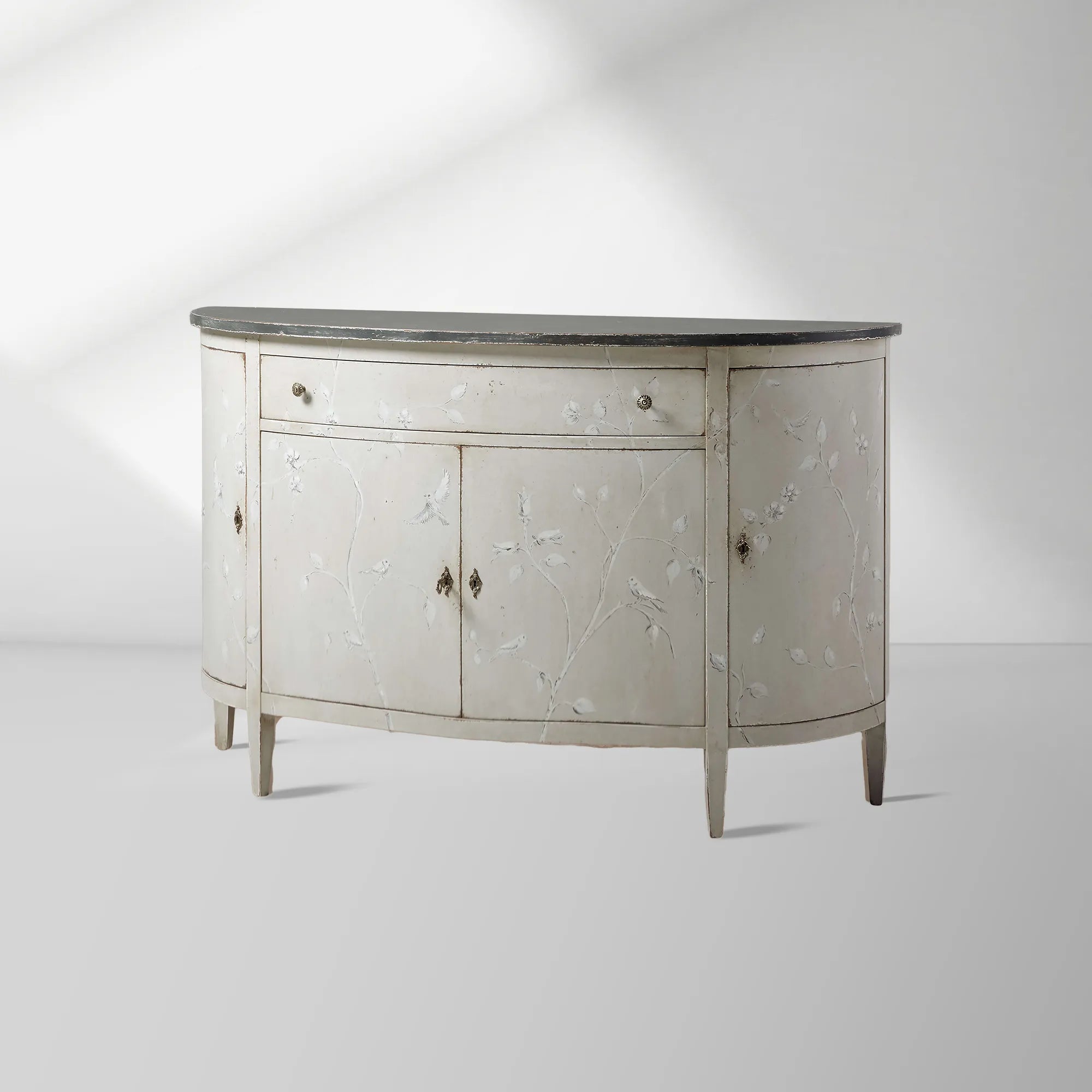 Sofia Bell'Arte Wood Demilune Buffet Sideboard Distressed Entryways Cabinet