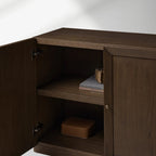Nason Modular Four-Door Media TV Stand in Solid Oak Side Cabinet Television Storage Unit Wood Sideboard with Modern Minimalist Style