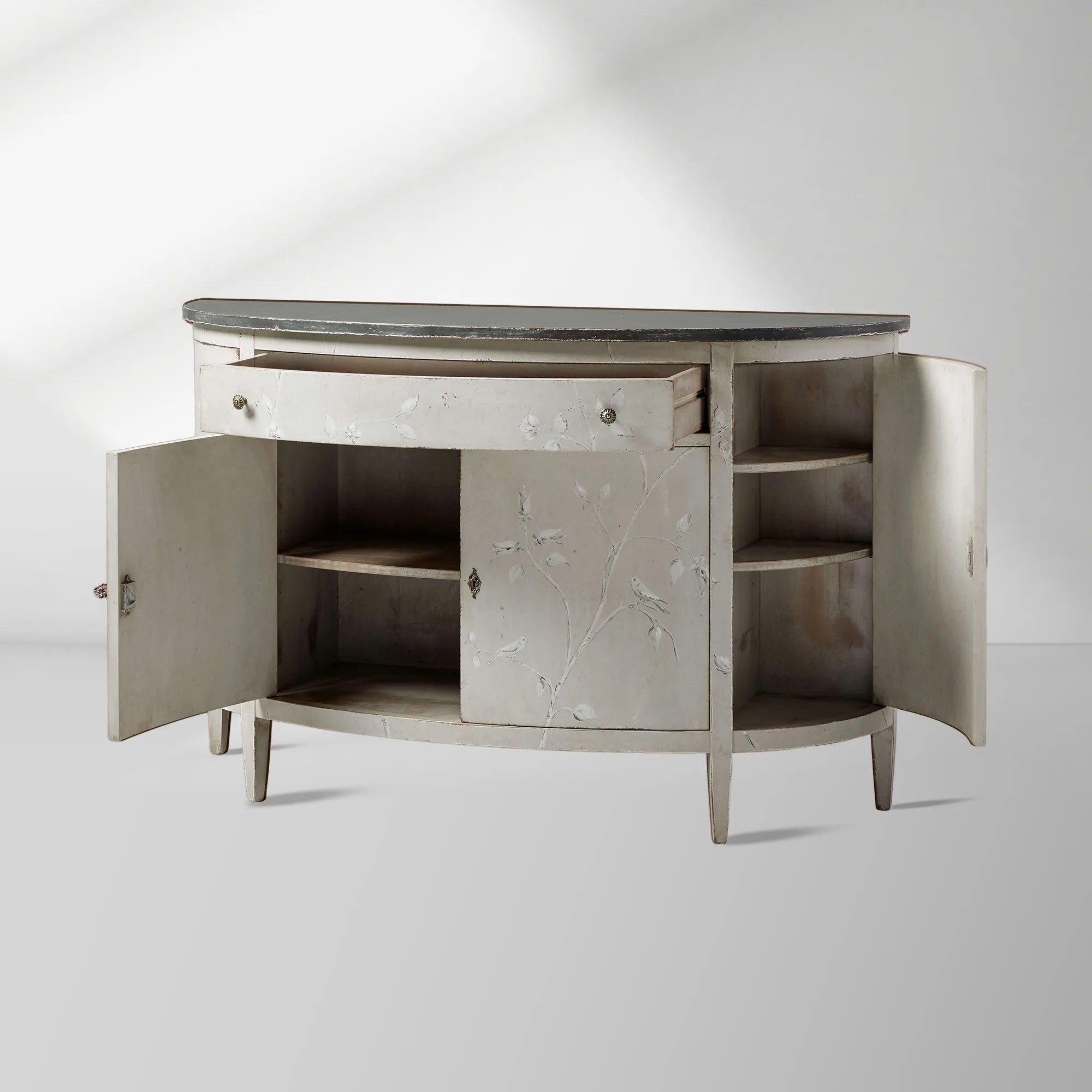 Sofia Bell'Arte Wood Demilune Buffet Sideboard Distressed Entryways Cabinet