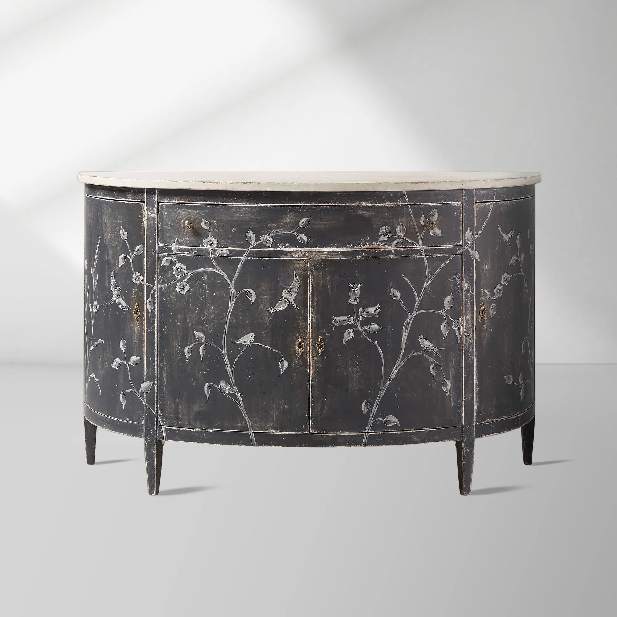 Sofia Bell'Arte Wood Demilune Buffet Sideboard Distressed Entryways Cabinet