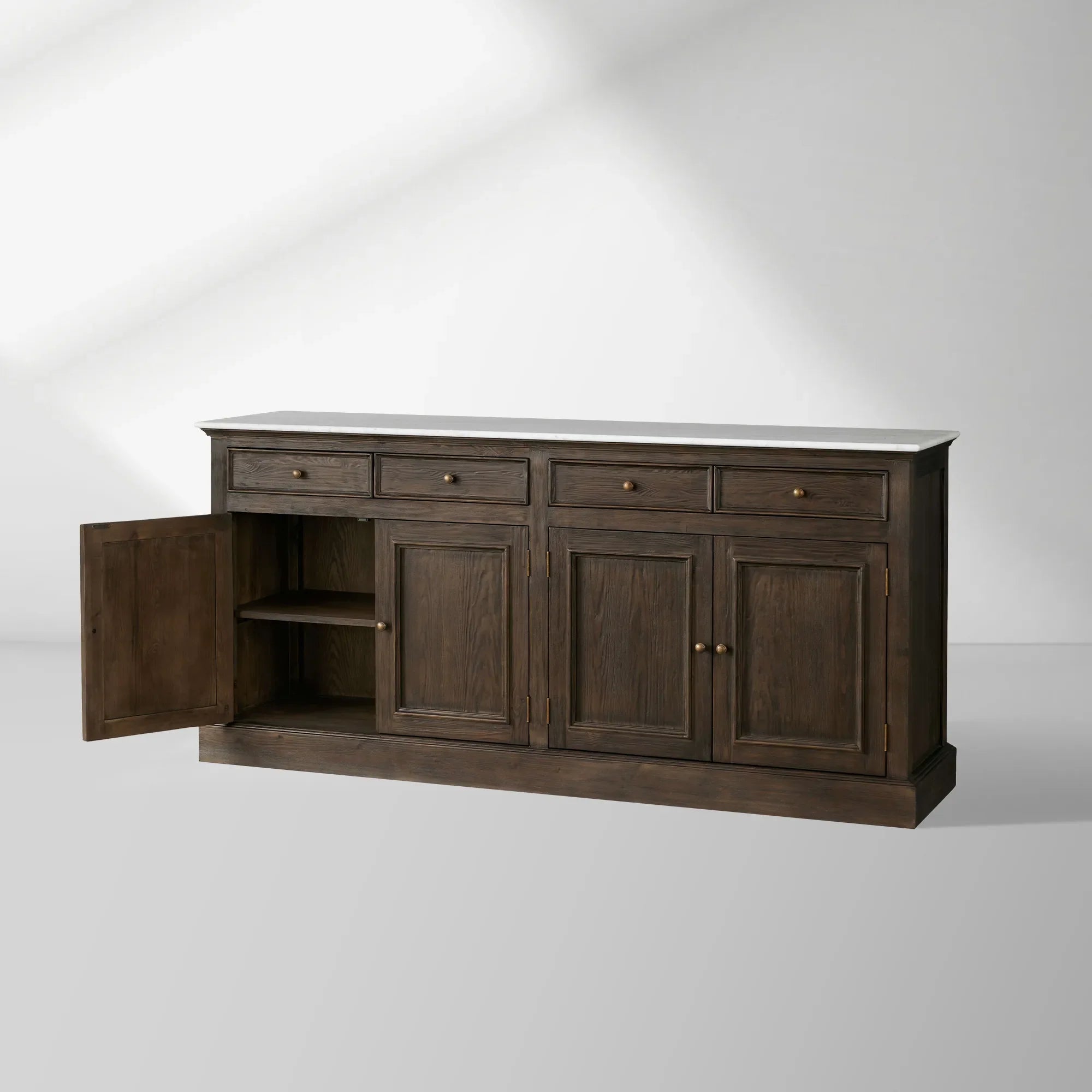 Kensington Pine Wood Buffet Sideboard Marble Top Entrance Storage Cabinet Media TV Cabinet