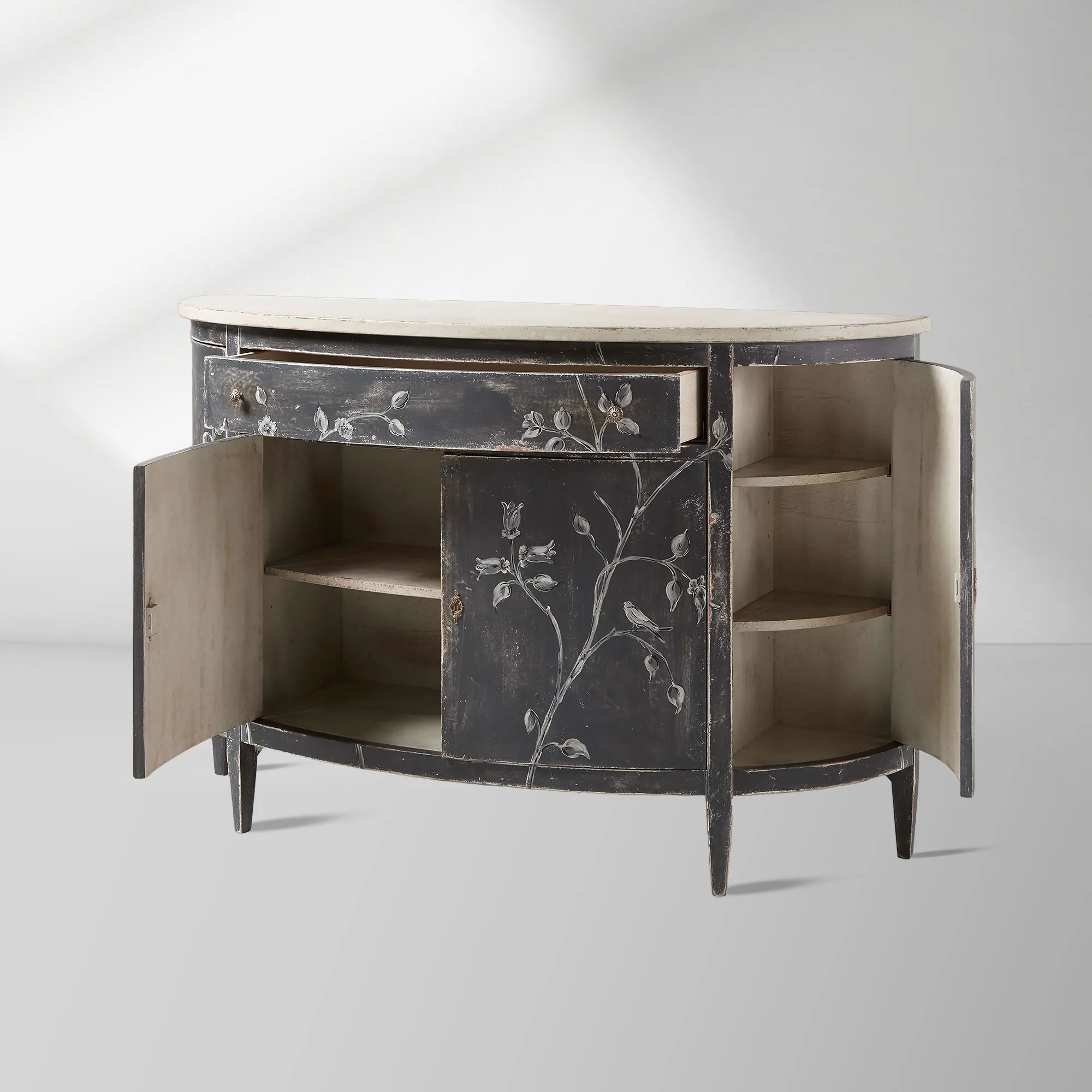 Sofia Bell'Arte Wood Demilune Buffet Sideboard Distressed Entryways Cabinet
