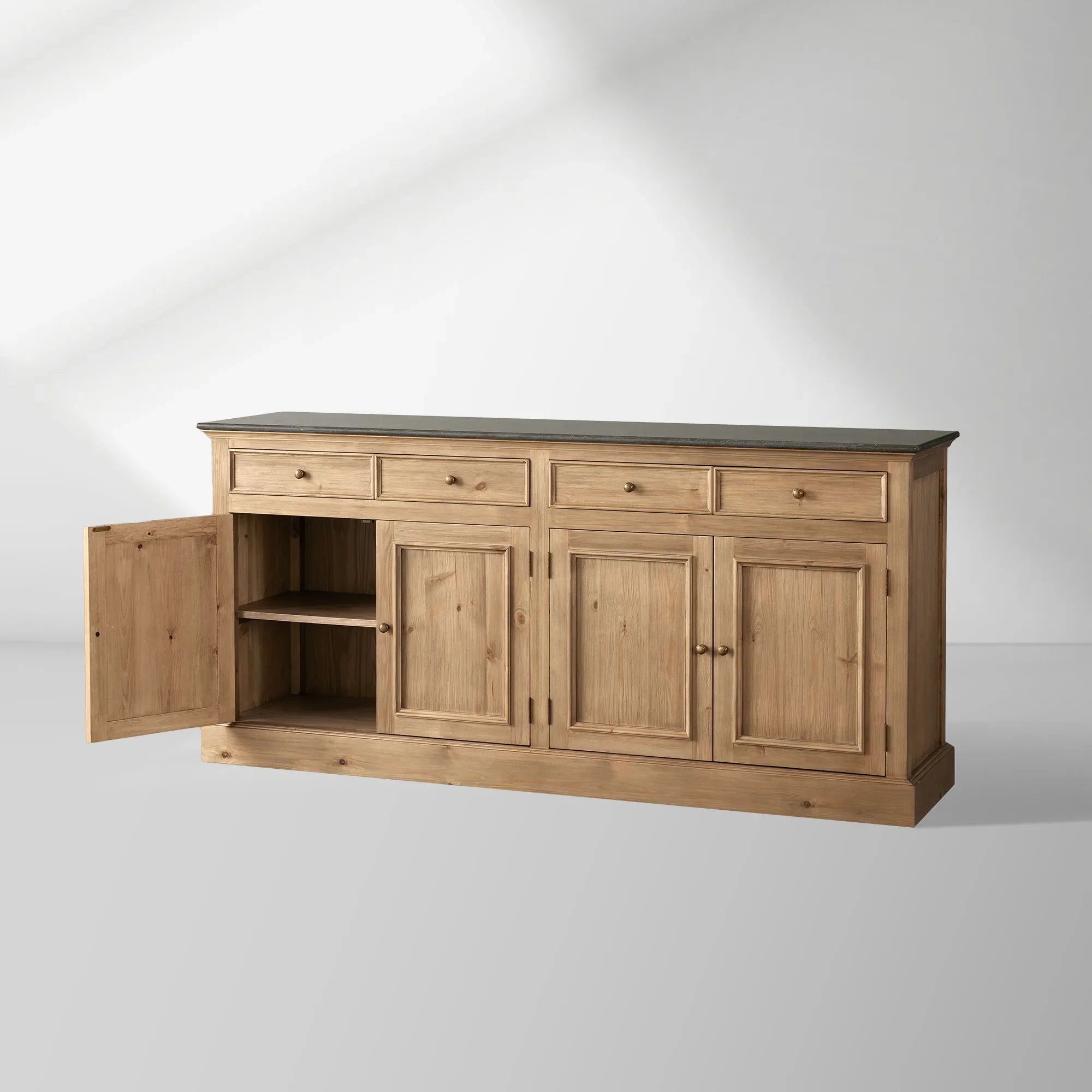 Kensington Pine Wood Buffet Sideboard Marble Top Entrance Storage Cabinet Media TV Cabinet