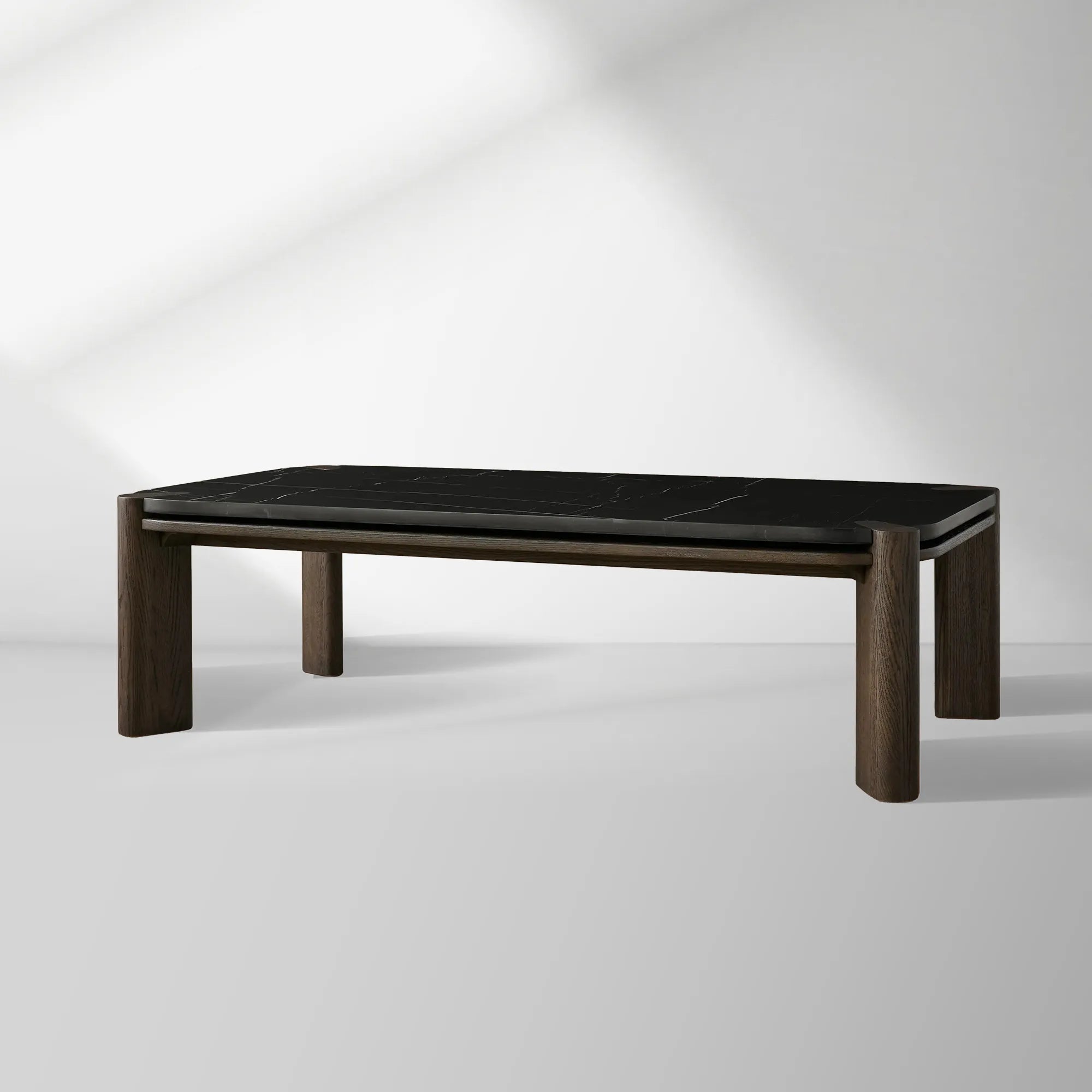 Pyet Rectangular Coffee Table with Carrara Marble Top & Solid Red Oak Wood Base Cocktail Table Elegance Living Room Center Tea Table