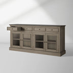Kensington Bluestone Marble Top Buffet Sideboard Pine Wood Entryways Side Cabinet Glass Doors Media TV Cabinet