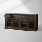 Kensington Bluestone Marble Top Buffet Sideboard Pine Wood Entryways Side Cabinet Glass Doors Media TV Cabinet