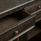 Kensington Bluestone Marble Top Buffet Sideboard Pine Wood Entryways Side Cabinet Glass Doors Media TV Cabinet