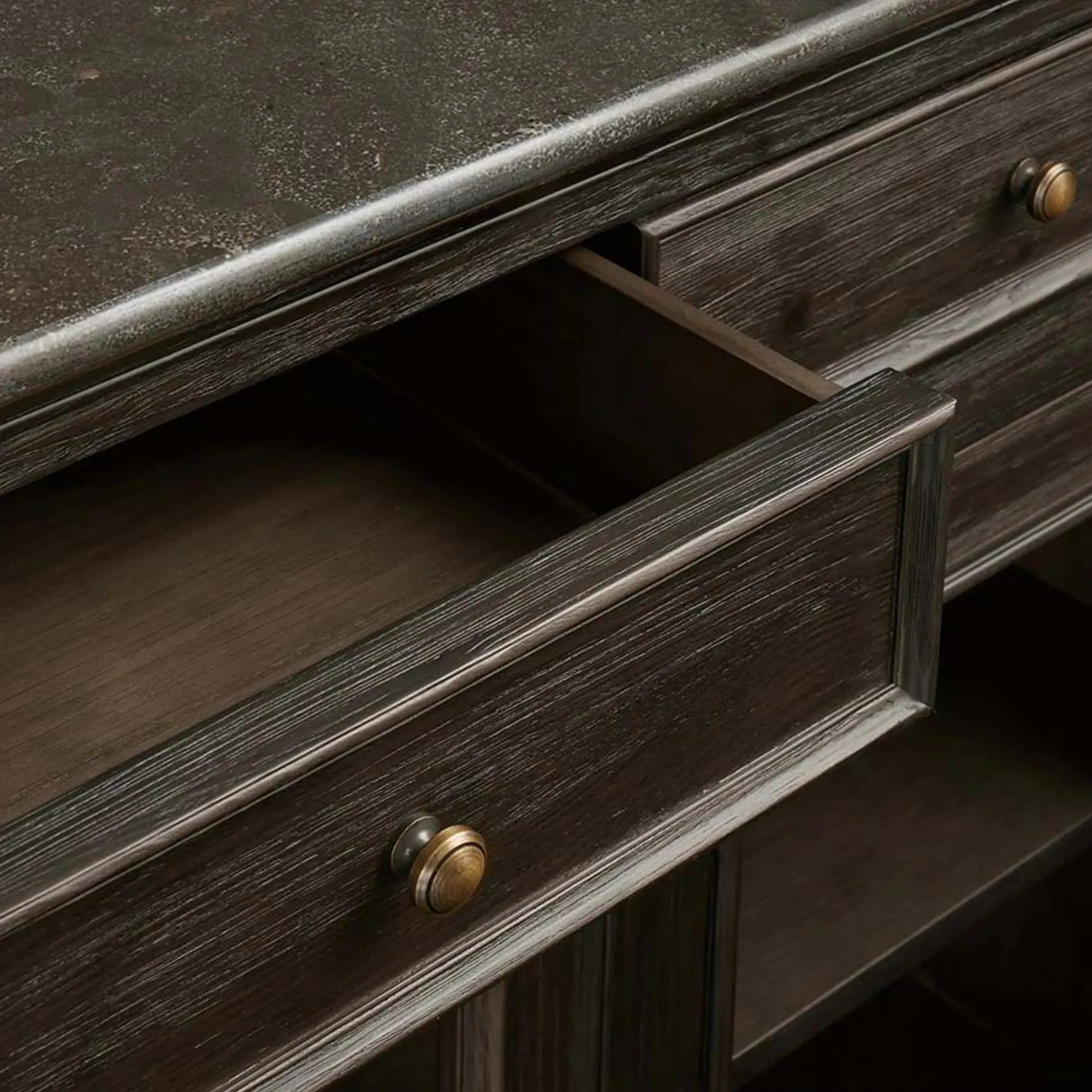 Kensington Bluestone Marble Top Buffet Sideboard Pine Wood Entryways Side Cabinet Glass Doors Media TV Cabinet