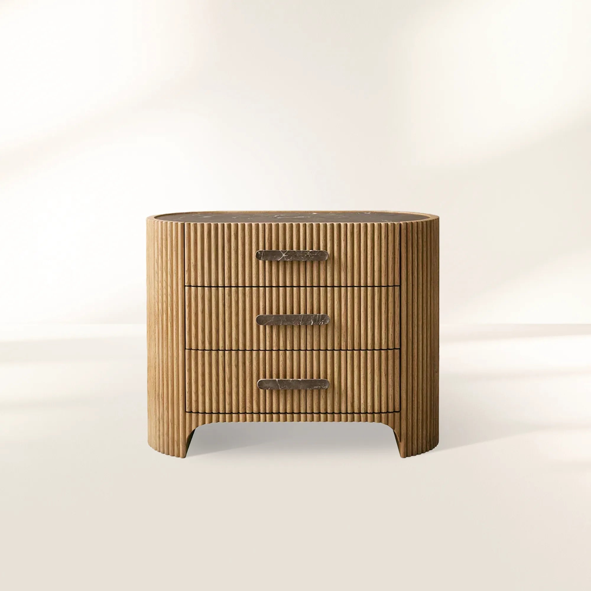 Astor Closed Wood Nightside with Marble Top Bedside Nightside Table 3-Drawer Cabinet
