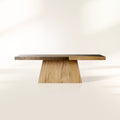 Almeria Sustainable Guanacaste Wood Dining Table Rectangle Oxidized Steel Dining Table