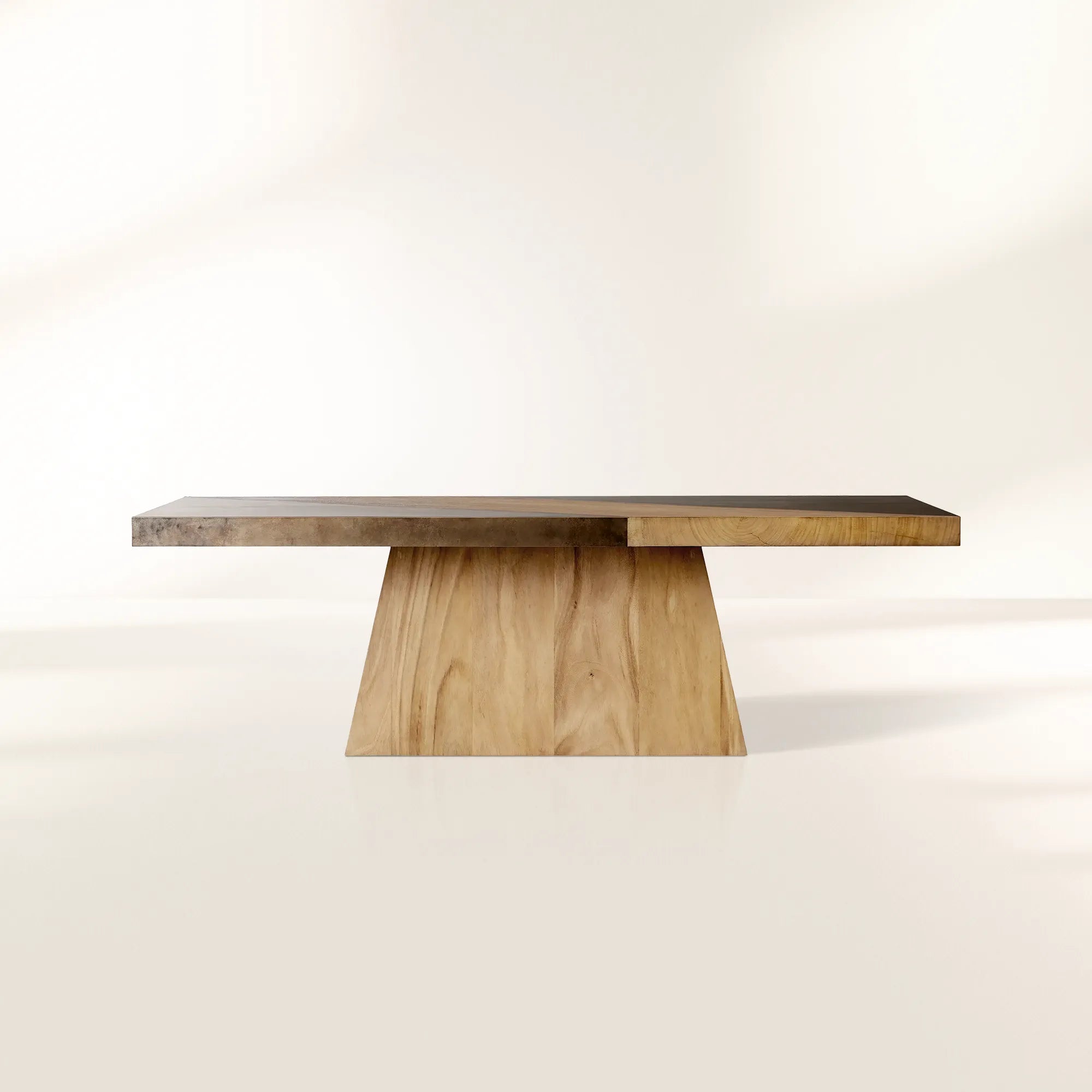 Almeria Sustainable Guanacaste Wood Dining Table Rectangle Oxidized Steel Dining Table