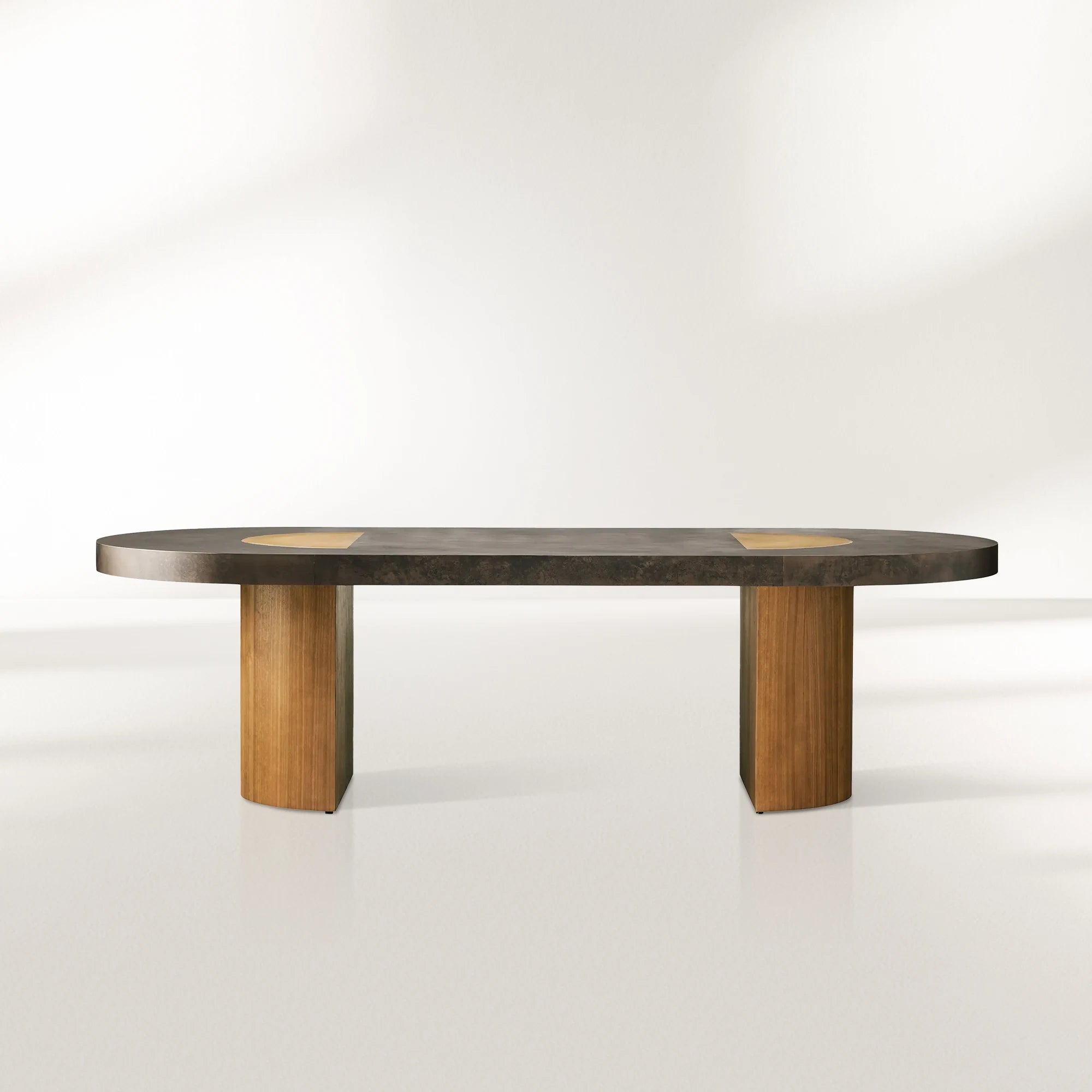 Acacius Reclaimed Yukas Wood Oval Dining Table with Naturally Oxidized Steel