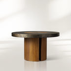 Acacius Round Reclaimed Yukas Wood Dining Table with Eco-Conscious Steel