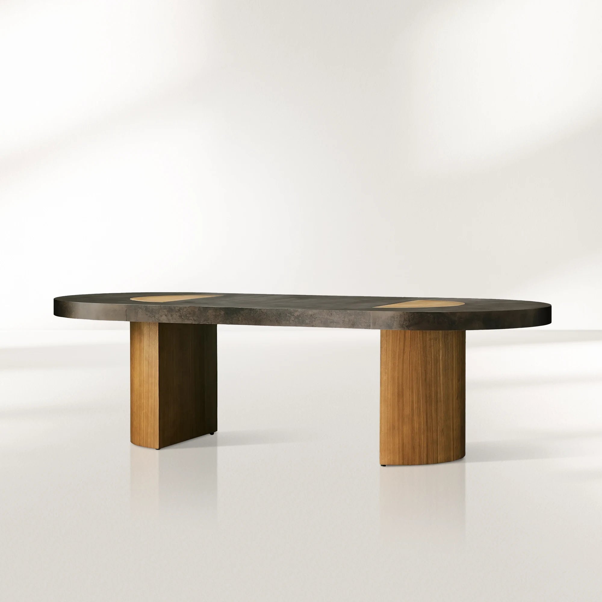 Acacius Reclaimed Yukas Wood Oval Dining Table with Naturally Oxidized Steel