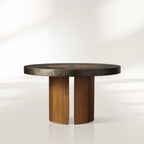 Acacius Round Reclaimed Yukas Wood Dining Table with Eco-Conscious Steel