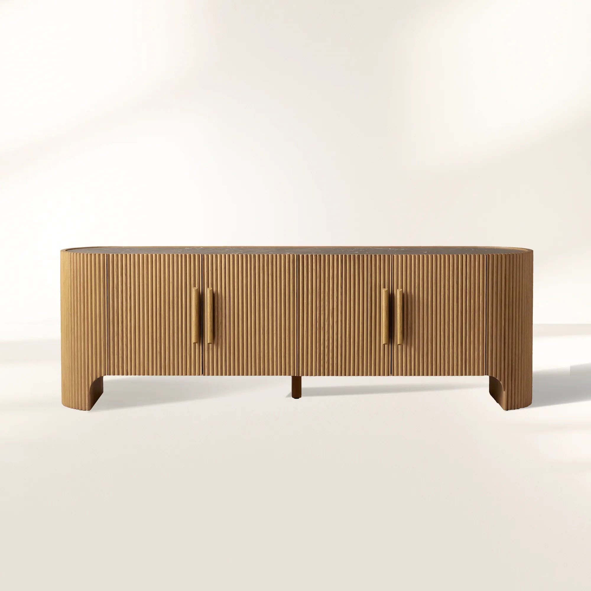 Astor Inset Marble Stone Top Buffet Sideboard Oak Wood TV Stand Unit Entryways Storage Cabinet