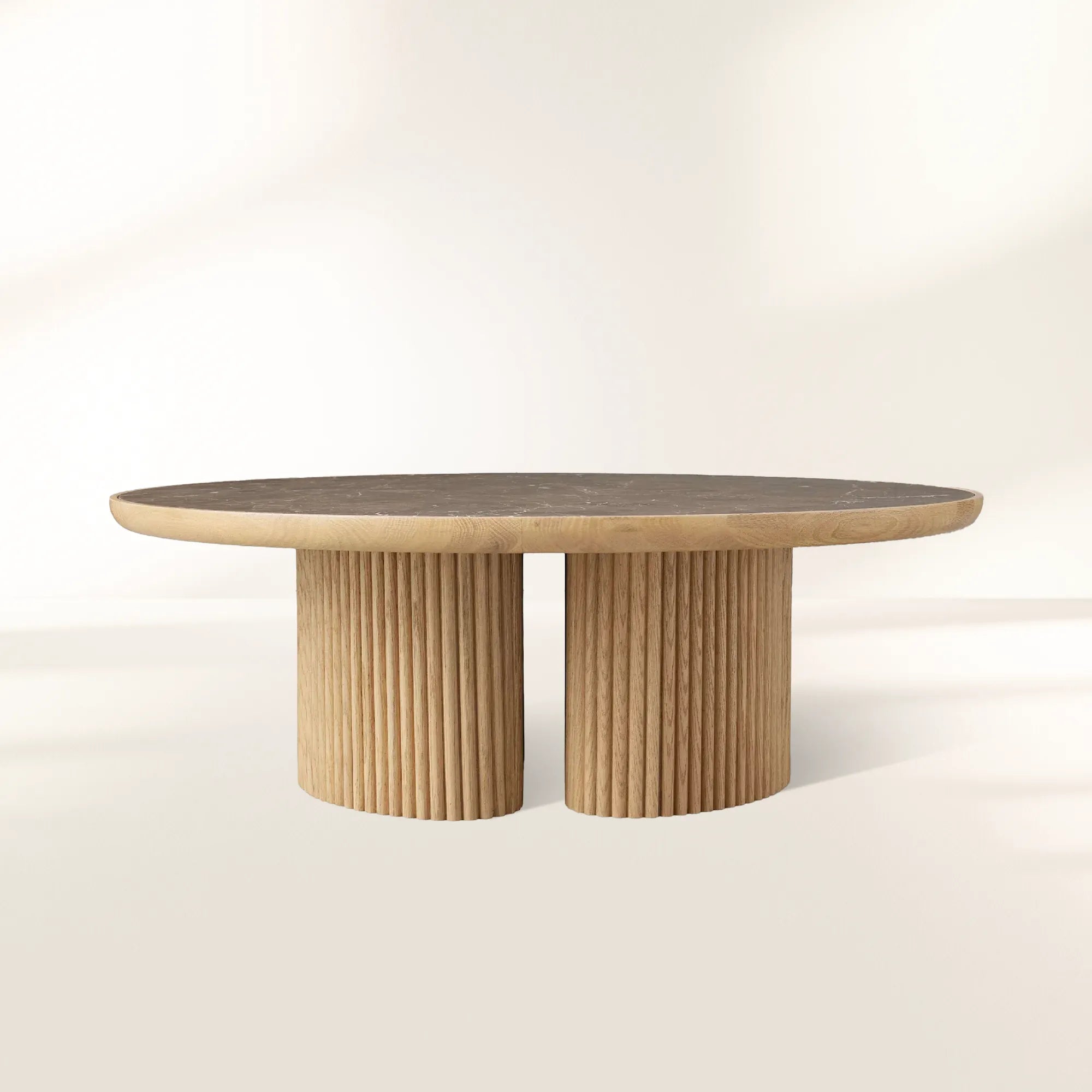 Aster Wood Oak Round Coffee Table Contemporary Sofa Center Tea Table