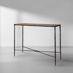 Thaddeus Metal Metal Frame Elm Wood Console Table Hand-Forged Entryways Entrance Table
