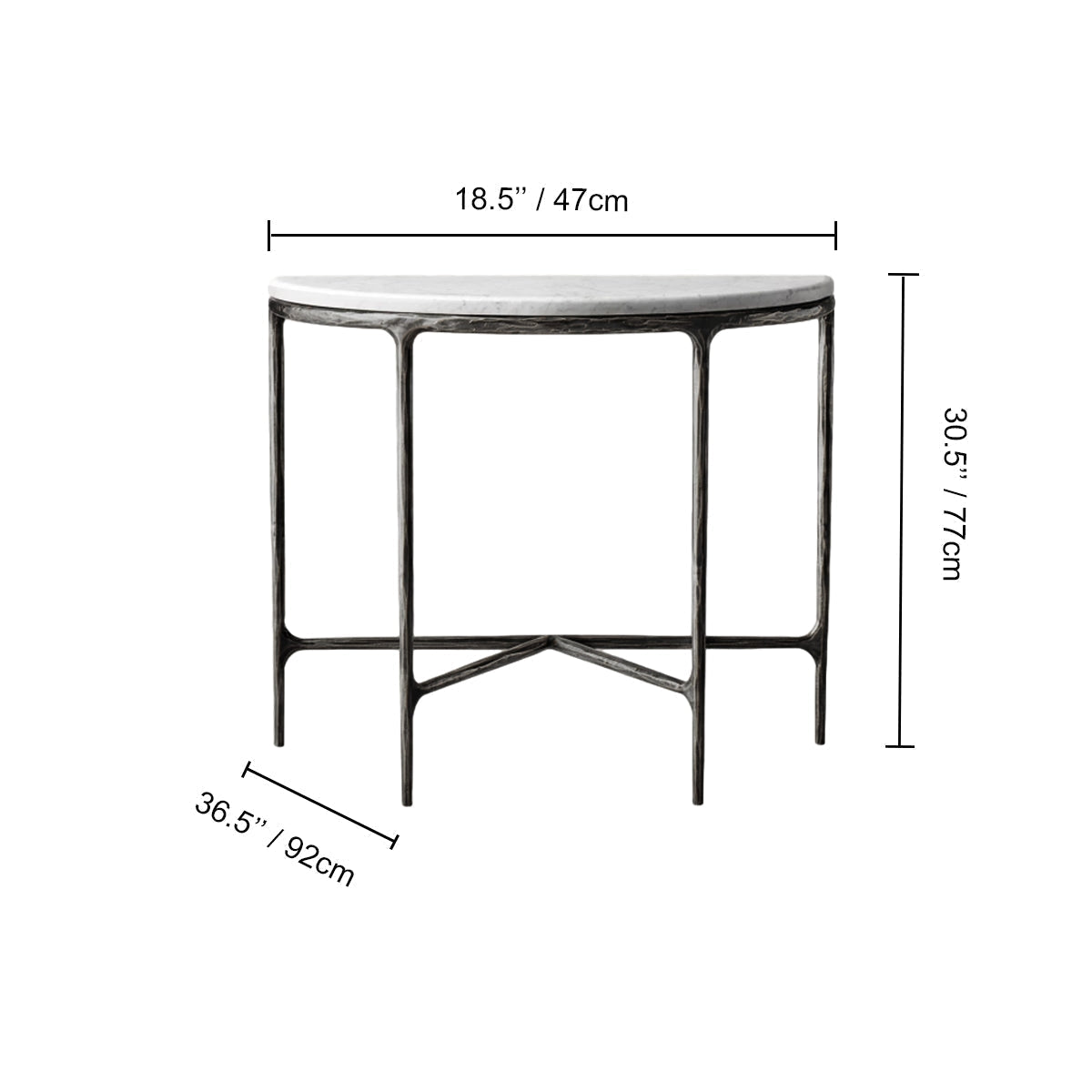 Thaddeus Metal Semi-Circle Marble Console Table Hand-Forged Entryways Entrance Table