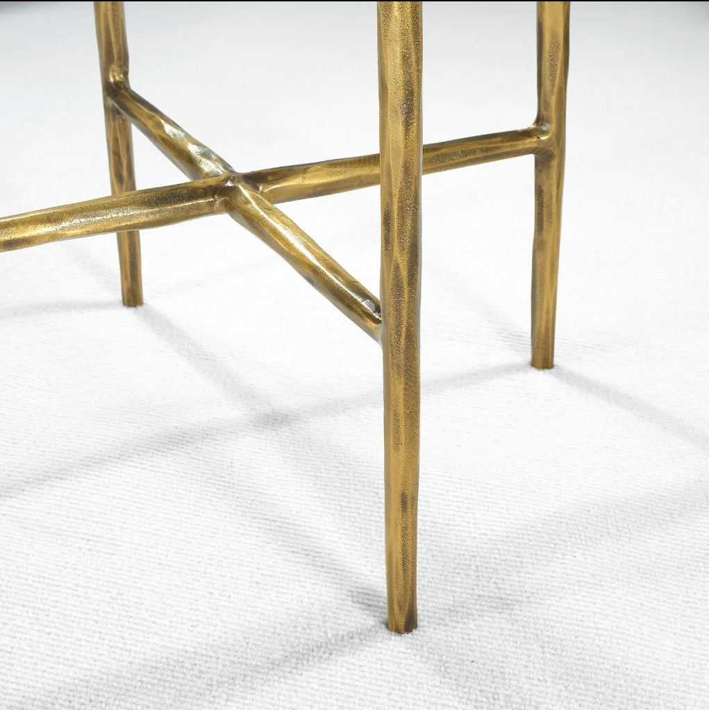 Thaddeus Metal Glass Round Side Table Hand-Forged End Table