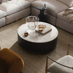 Finnley Round Coffee Table Sofa Center Tea Table with Stone Top & Brass Base