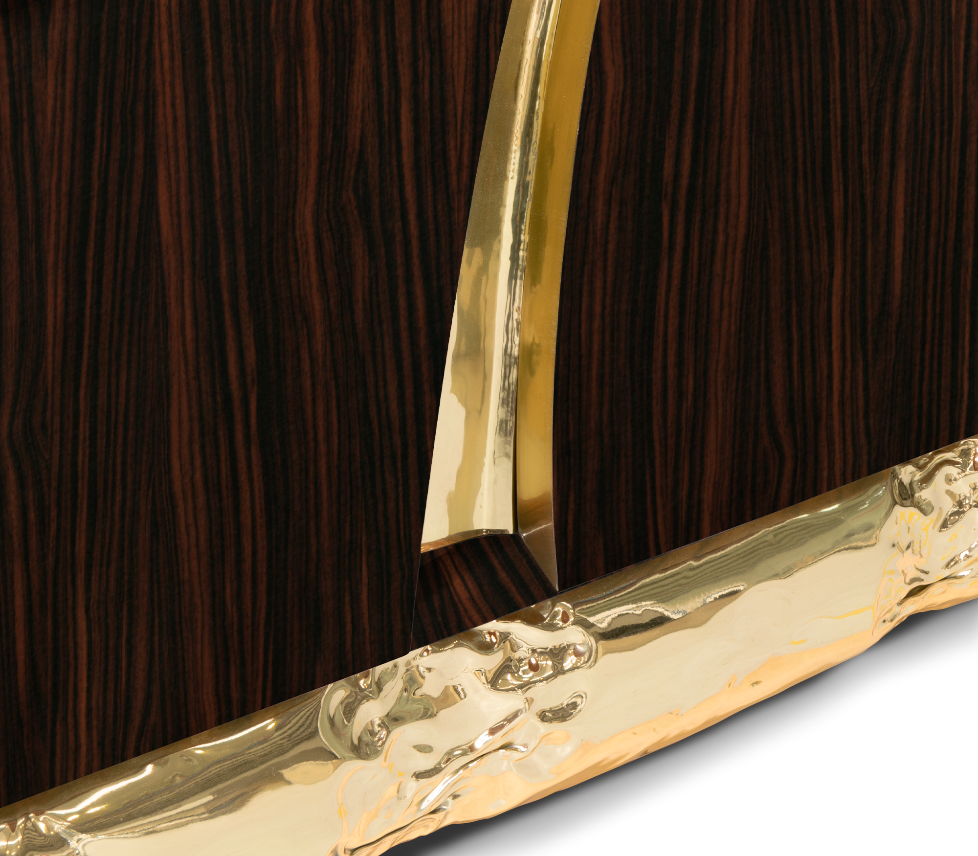 Luxury Walnut Display Cabinet with Sculptural Brass Accents & Hidden Storage