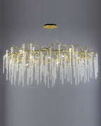 Lustre ovale de 122 à 183 cm (48 à 72 pouces) avec branches d'arbre dorées et cristaux modernes pour salle à manger