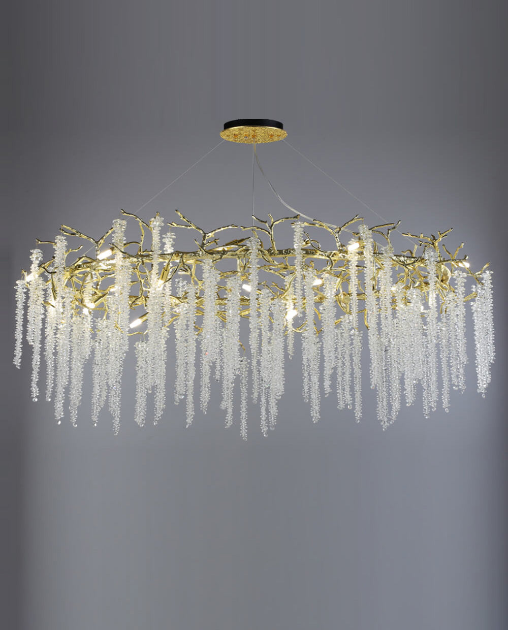 48-72 Inch Oval Chandelier Gold Tree Branch Chandelier Modern Crystal Chandelier for Dining Room