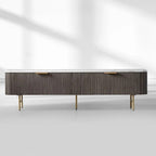 Finnley Luxurious Marble Stone Top Buffet Sideboard Wood Low TV Stand Cabinet Media Console television Storage Side Unit