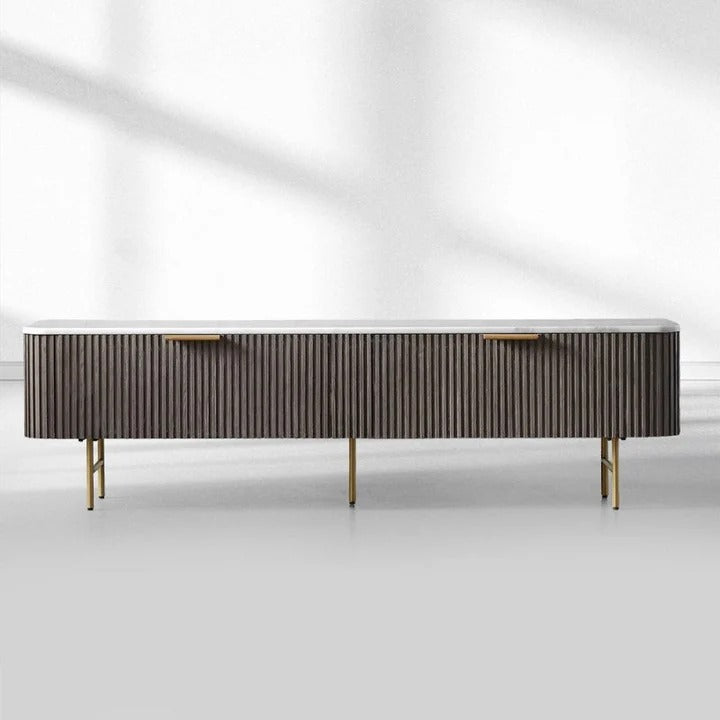 Finnley Luxurious Marble Stone Top Buffet Sideboard Wood Low TV Stand Cabinet Media Console television Storage Side Unit