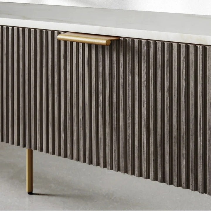 Finnley Luxurious Marble Stone Top Buffet Sideboard Wood Low TV Stand Cabinet Media Console television Storage Side Unit