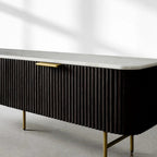 Finnley Luxurious Marble Stone Top Buffet Sideboard Wood Low TV Stand Cabinet Media Console television Storage Side Unit
