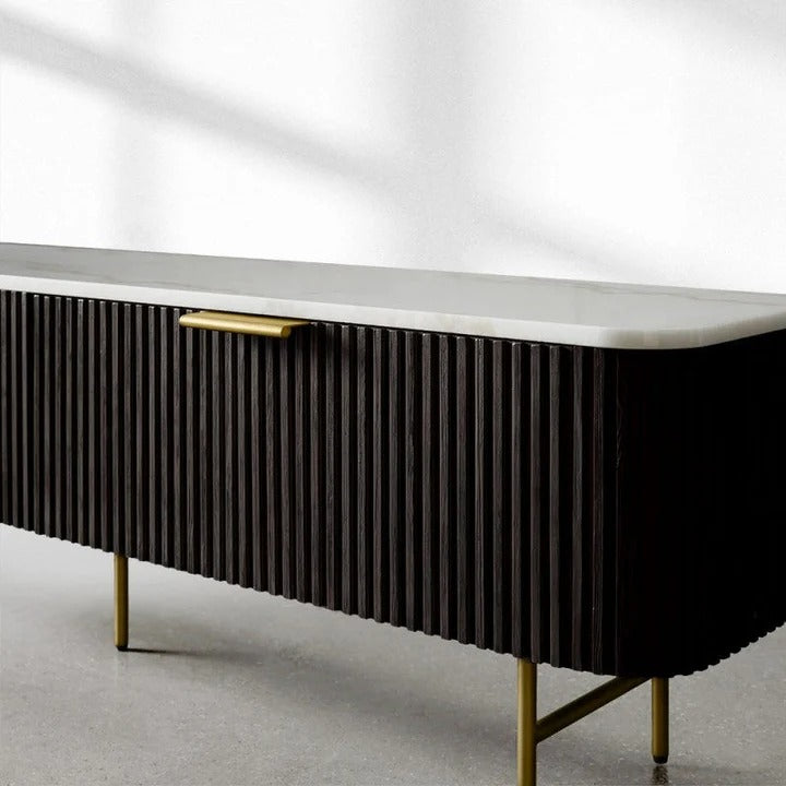 Finnley Luxurious Marble Stone Top Buffet Sideboard Wood Low TV Stand Cabinet Media Console television Storage Side Unit