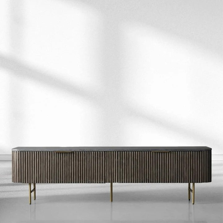 Finnley Luxurious Marble Stone Top Buffet Sideboard Wood Low TV Stand Cabinet Media Console television Storage Side Unit