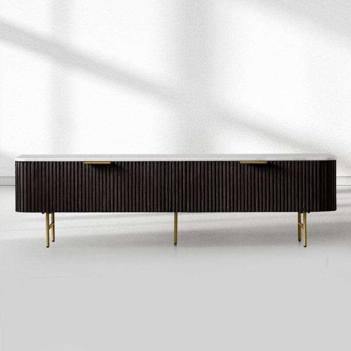 Finnley Luxurious Marble Stone Top Buffet Sideboard Wood Low TV Stand Cabinet Media Console television Storage Side Unit