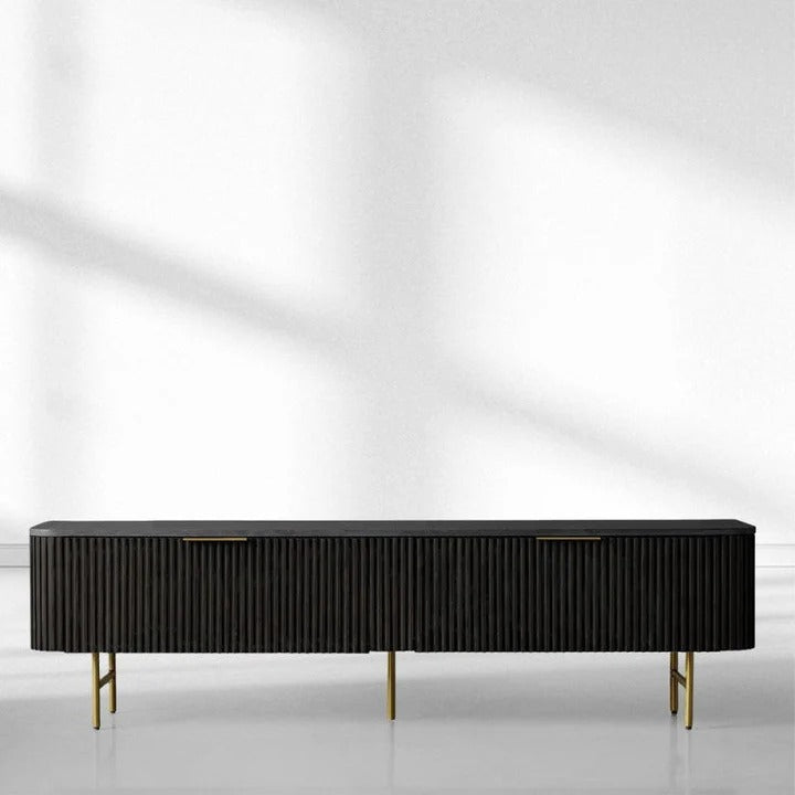 Finnley Luxurious Marble Stone Top Buffet Sideboard Wood Low TV Stand Cabinet Media Console television Storage Side Unit