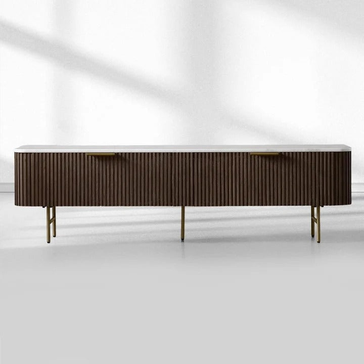 Finnley Luxurious Marble Stone Top Buffet Sideboard Wood Low TV Stand Cabinet Media Console television Storage Side Unit