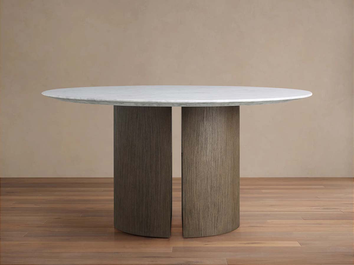 Saint Germain Round Dining Table with Marble Top Wood Dauphine Base