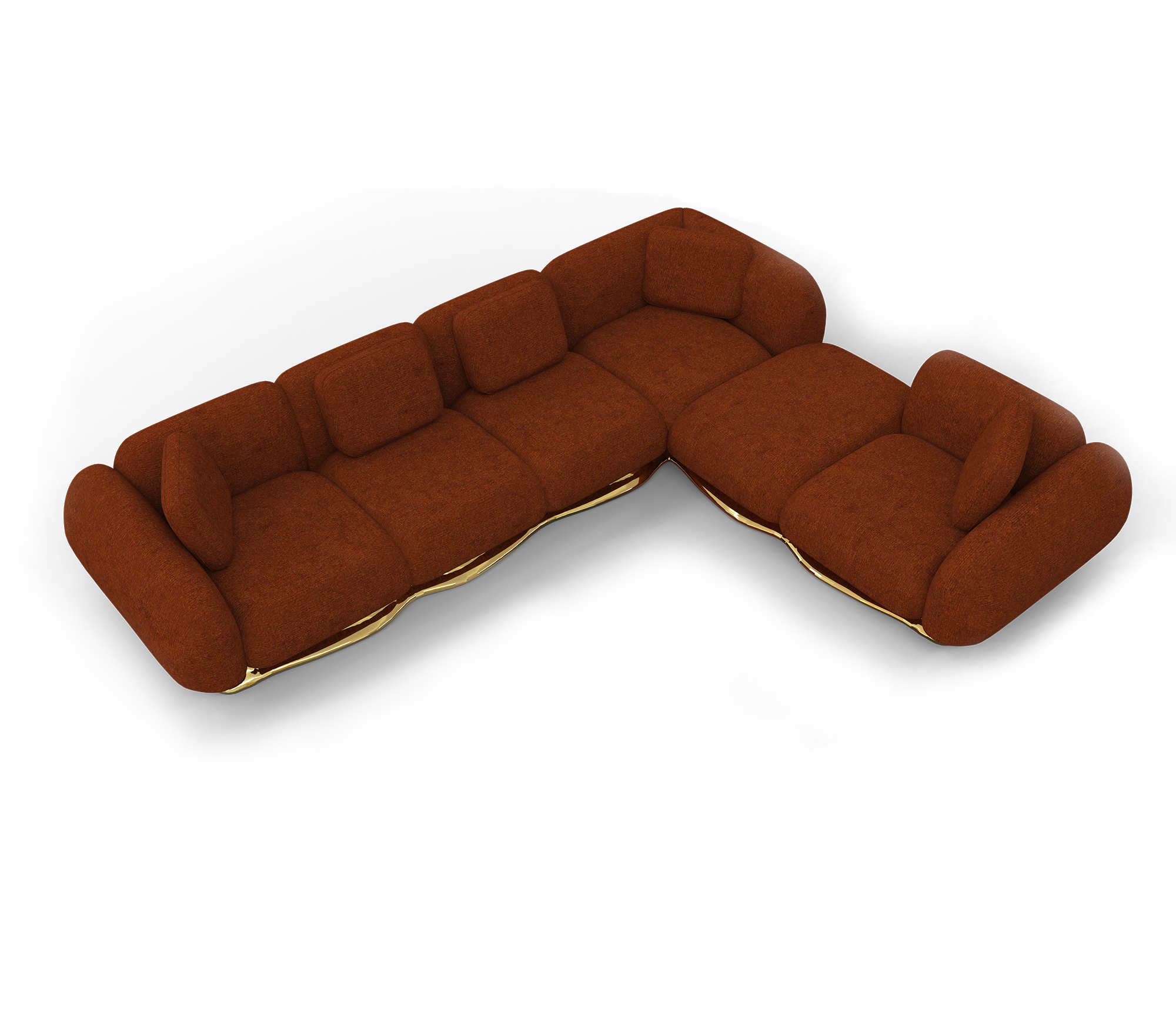 Luxury Modular Velvet Sofa with Polished Brass Base & Sculptural Masterpiece Design