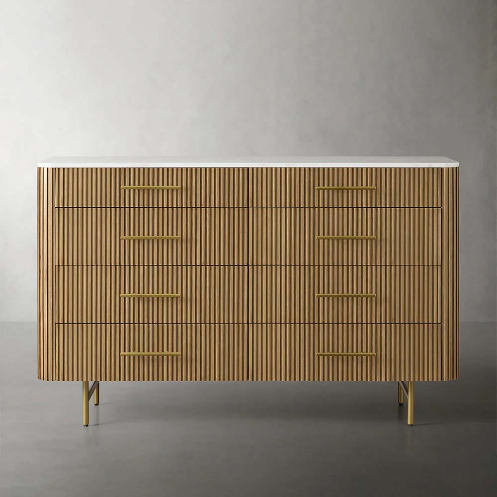 Finnley Wood Eight-Drawer Dresser with Marble or Bluestone Top Rural Chest Of 8-Drawers Cabinet