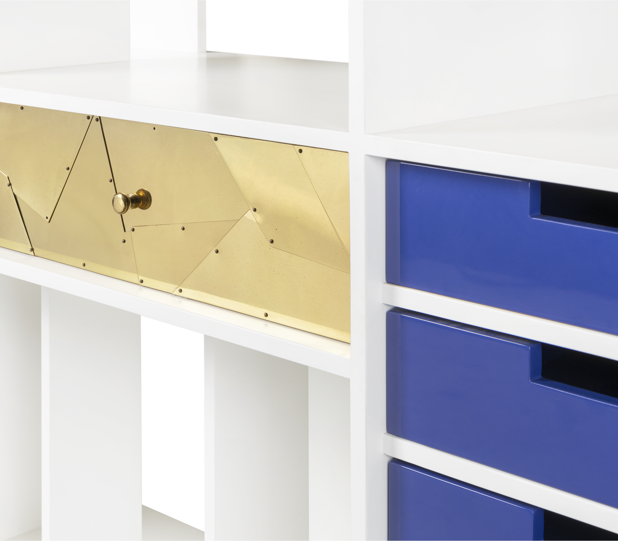Luxury Glass Display Cabinet with Brass Accents, Curio Storage & Designer Shelving
