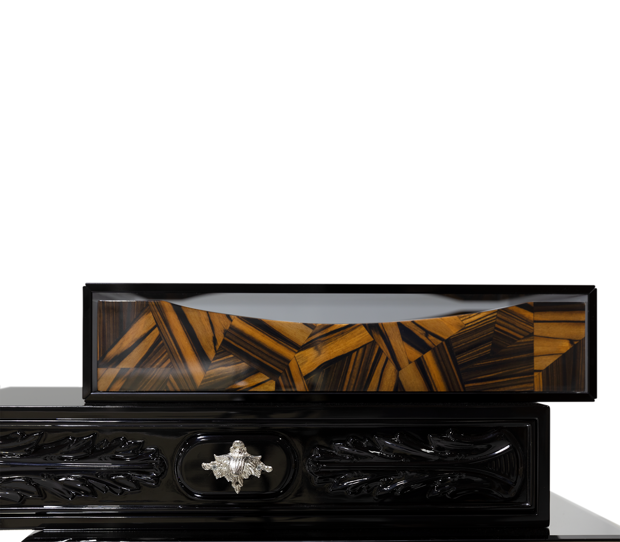 Luxury Chest of Drawers with Mixed Wood Finishes, Brass Details & Designer Storage