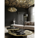 Luxury Calacatta Marble Coffee Table with Black Sculptural Base & Modern Design