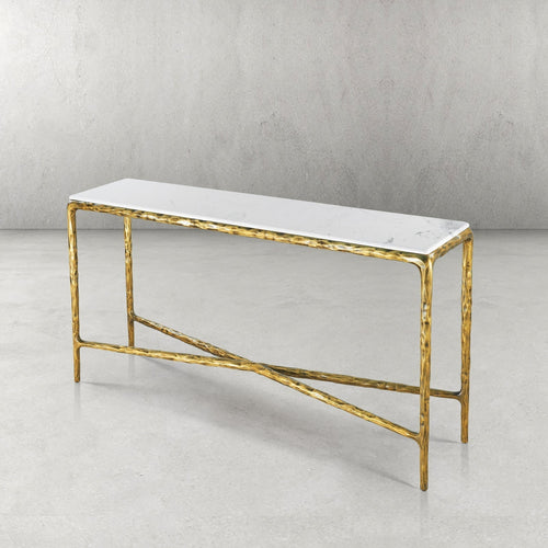 Thaddeus Metal Rectangle Marble Console Table Hand-Forged Entryways Entrance Table