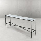 Thaddeus Metal Rectangle Marble Console Table Hand-Forged Entryways Entrance Table